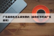 广东麻将机怎么调快牌的（麻将机怎样调广东麻将）